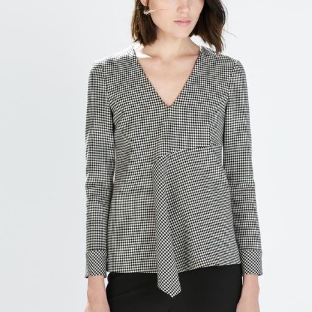 Zara - Cuffed Check peplum top b&w